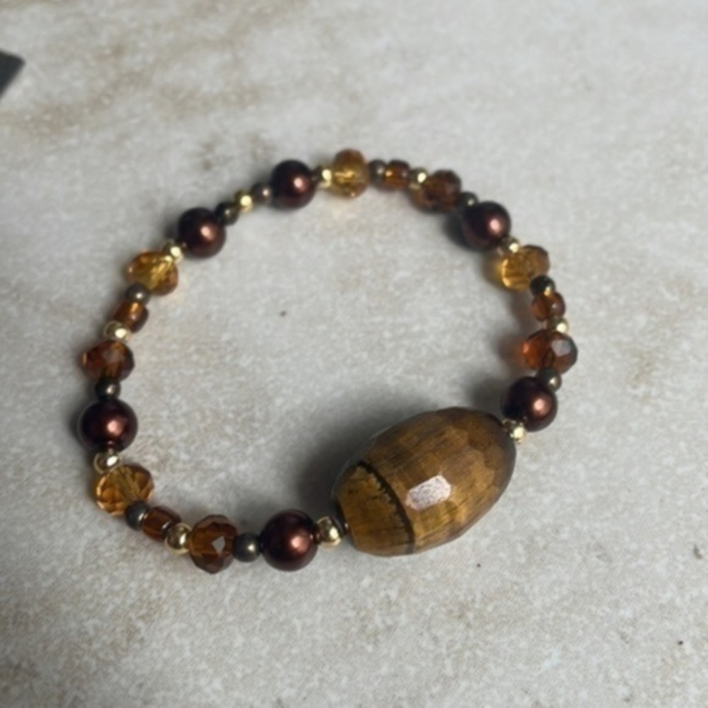 🖤5/$25 tigers eye gemstone bead stretch bracelet gemstones bohemian brown